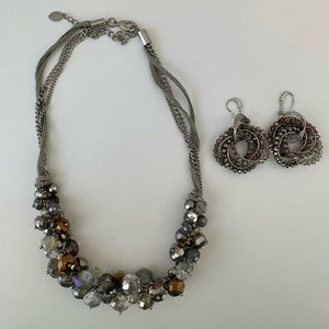 Copper, silver and grey beaded necklace and earring set. Timeless!